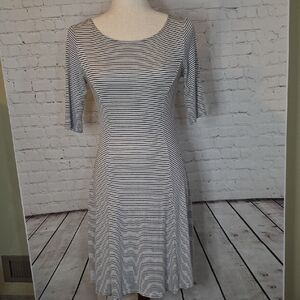 ACEMI Striped Fit & Flare Knit Dress - Black & White - Size Small